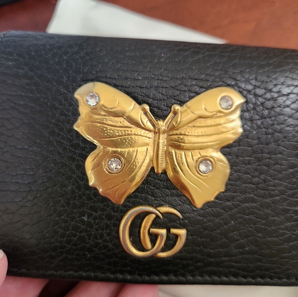 Gucci Pebbled Calfskin Butterfly Bifold Card Case Wallet - Picture 7 of 12